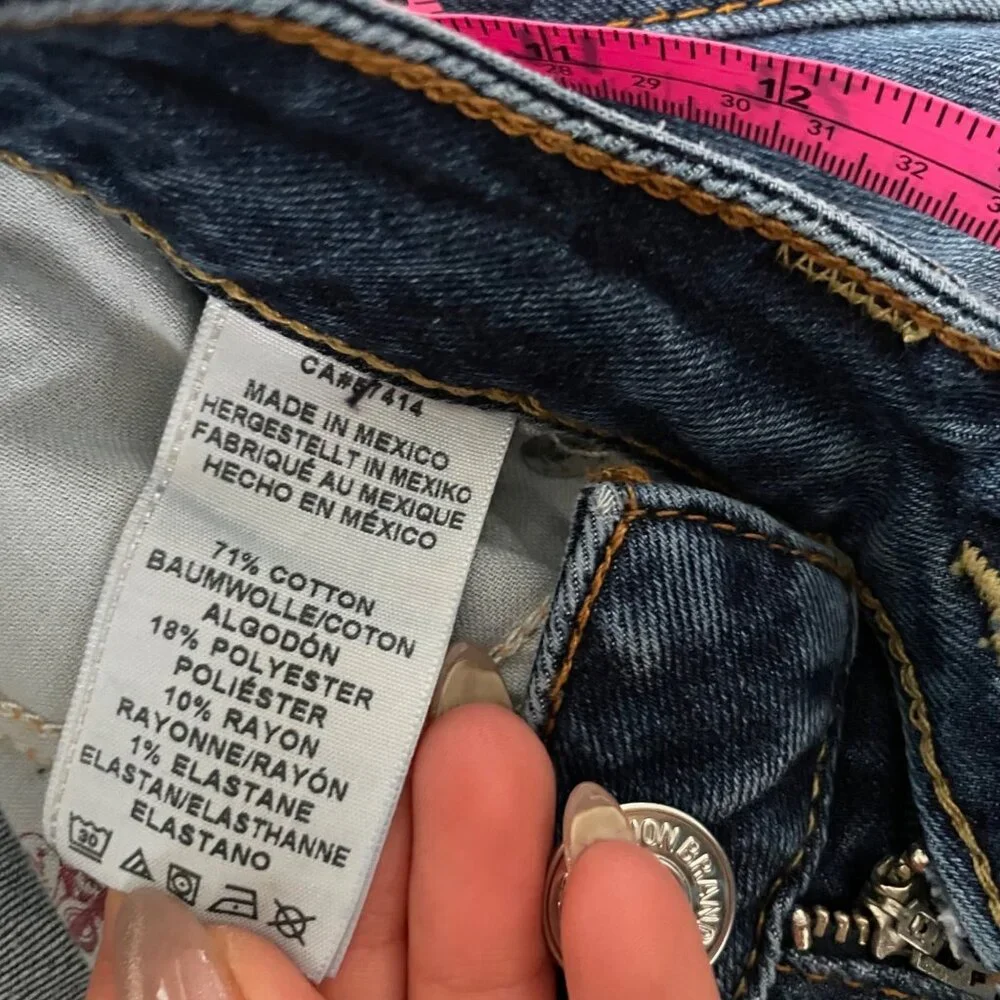 Y2K True Religion Low Rise Skinny Jeans Blue Distressed Size 28 Indie Sleaze